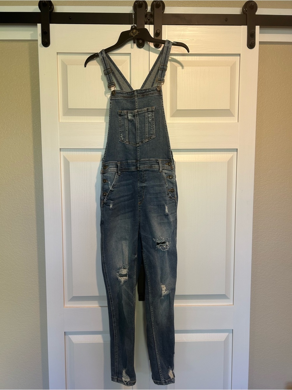 Sneak Peek Distressed Denim Blue Overalls